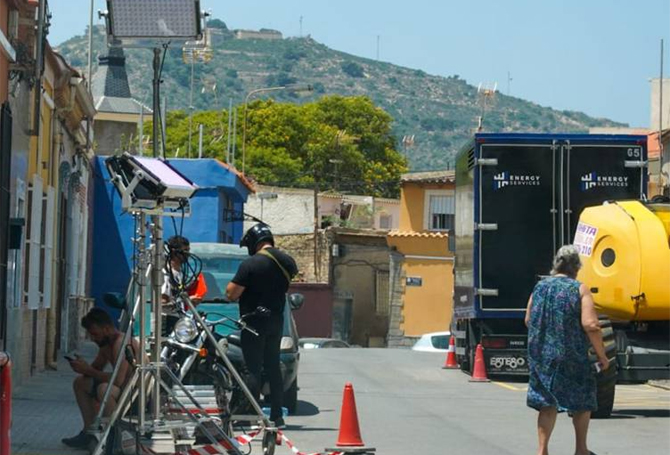 Preparación de un rodaje en el barrio cartagenero de Los Mateos