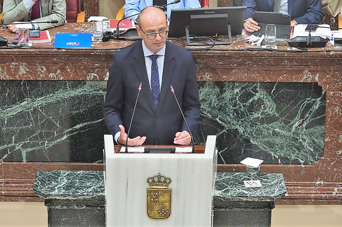 El consejero de Educación y FP, Víctor Martín, durante su comparecencia hoy en la Asamblea Regional