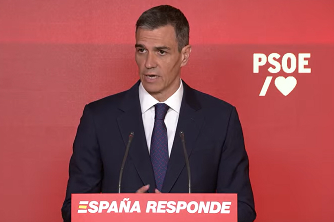 Pedro Sánchez, esta tarde, en la sede federal del PSOE en Madrid