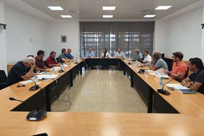 La consejera Sara Rubira en la reunión con los representantes de las cooperativas afectadas por las tormentas de granizo