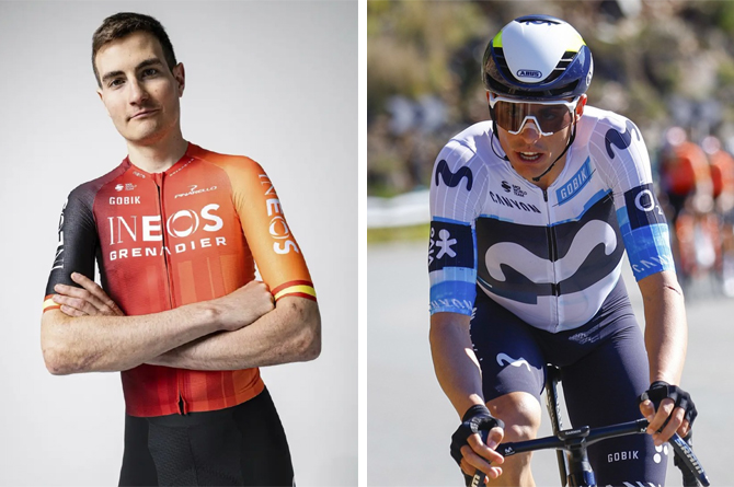 Los españoles Carlos Rodríguez y Enric Mas, líderes de Ineo y Movistar en el Tour de Francia, con prendas de la yeclana Gobik