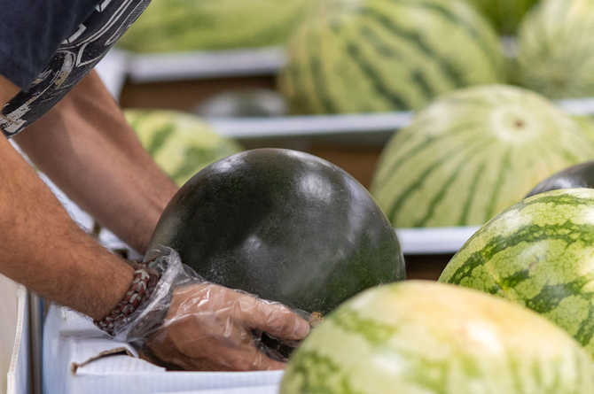 Sandías en la sección de frutas y verduras frescas de Mercadona