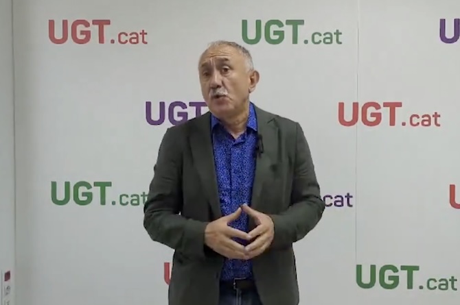 Pepe Álvarez, secretario general de UGT, anunciando las movilizaciones