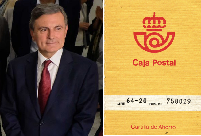 Pedro Saura. A la derecha, imagen de la 'cartilla amarilla' de la desaparecida Caja Postal