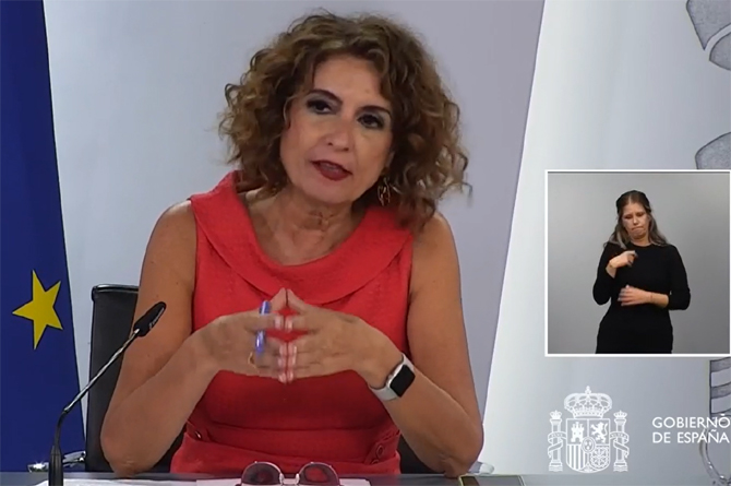 María Jesús Montero, ministra de Hacienda, durante la rueda de prensa que ha seguido hoy al Consejo de Ministros
