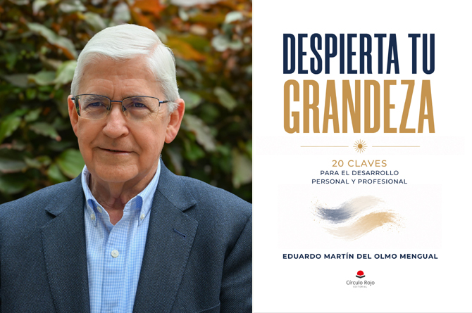 Eduardo Mart&iacute;n del Olmo y portada del libreo 'Despierta tu grandeza'