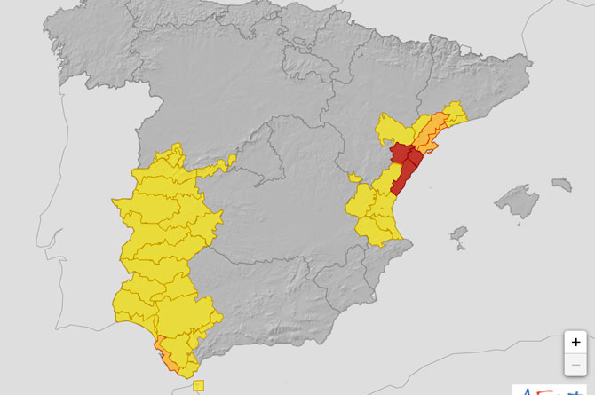 Mapa de las zonas afectadas por la DANA/Imagen: AEMET