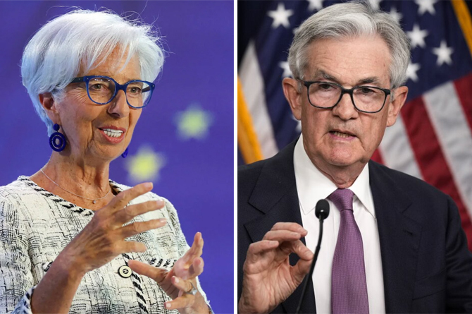 Christine Lagarde y Jerome Powell, presidentes del BCE y de la Reserva Federal