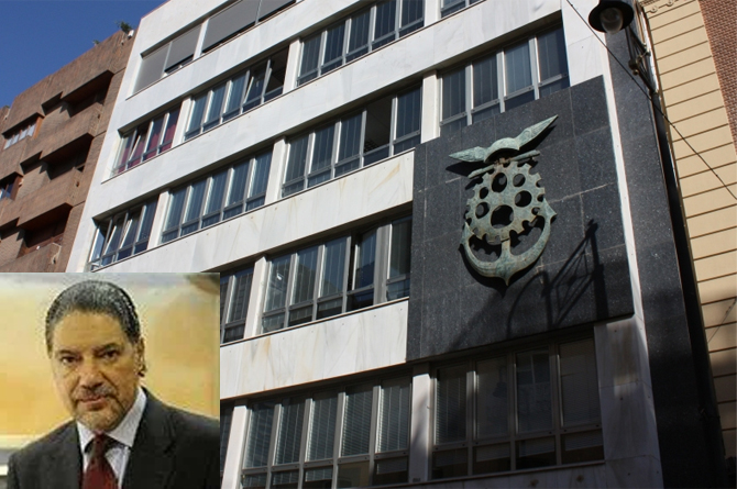 Mariano Rosique, en el recuadro. Al fondo actual sede de la C&aacute;mara de Comercio de Cartagena