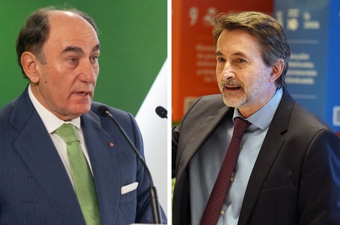De izquierda a derecha, Ignacio Sánchez Galán, presidente ejecutivo de Iberdrola, y Josu Jon Imaz, consejero delegado de Repsol