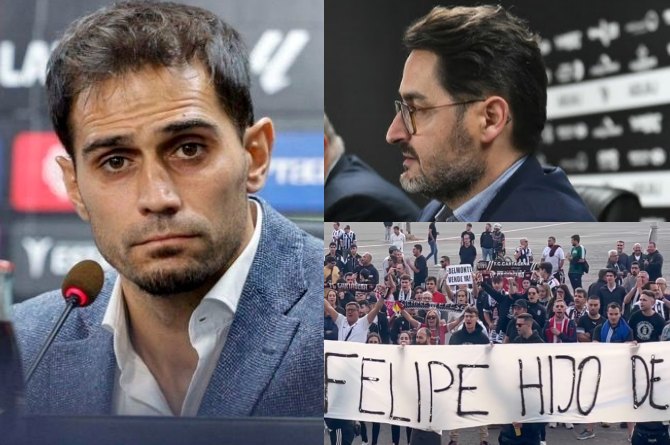 De izquierda a derecha: Alejandro Arribas, quien pretende ser nuevo propietario del club y Paco Belmonte, actual presidente; abajo a la derecha, la protesta de este sábado
