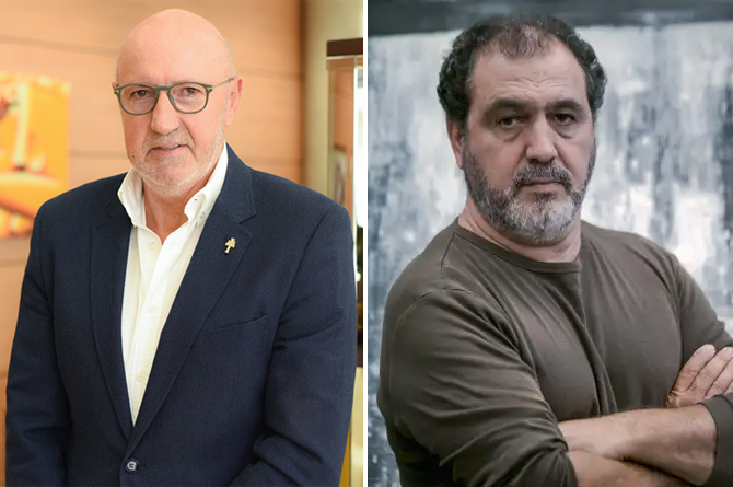 Alfonso L&oacute;pez Rueda, presidente del Grupo Reina y el artista pl&aacute;stico &Aacute;ngel Haro